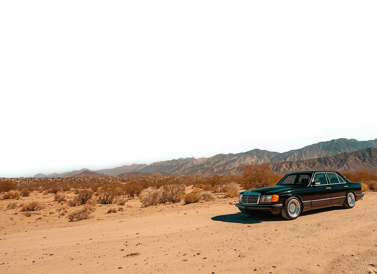 Mercedes-Benz in desert landscape